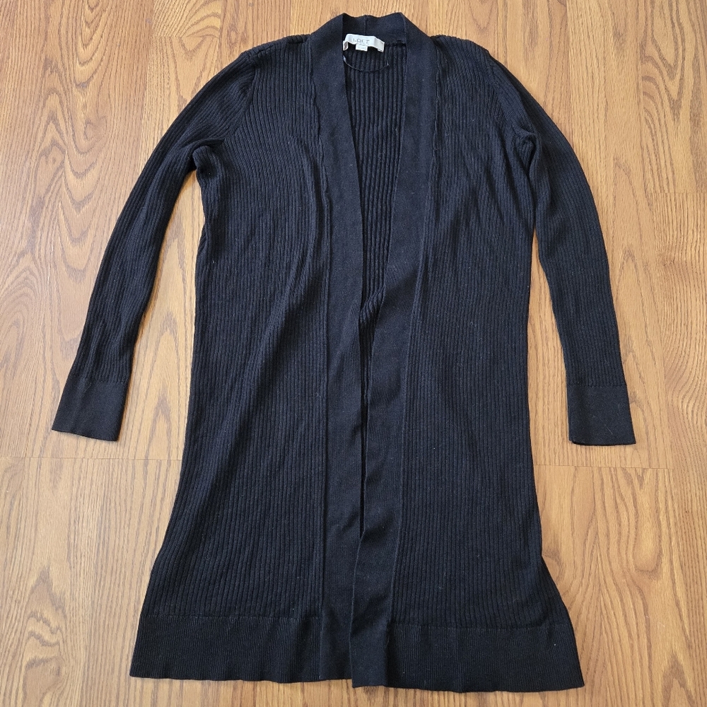 LOFT Black Ribbed Duster Lightweight Cardigan Swe… - image 1